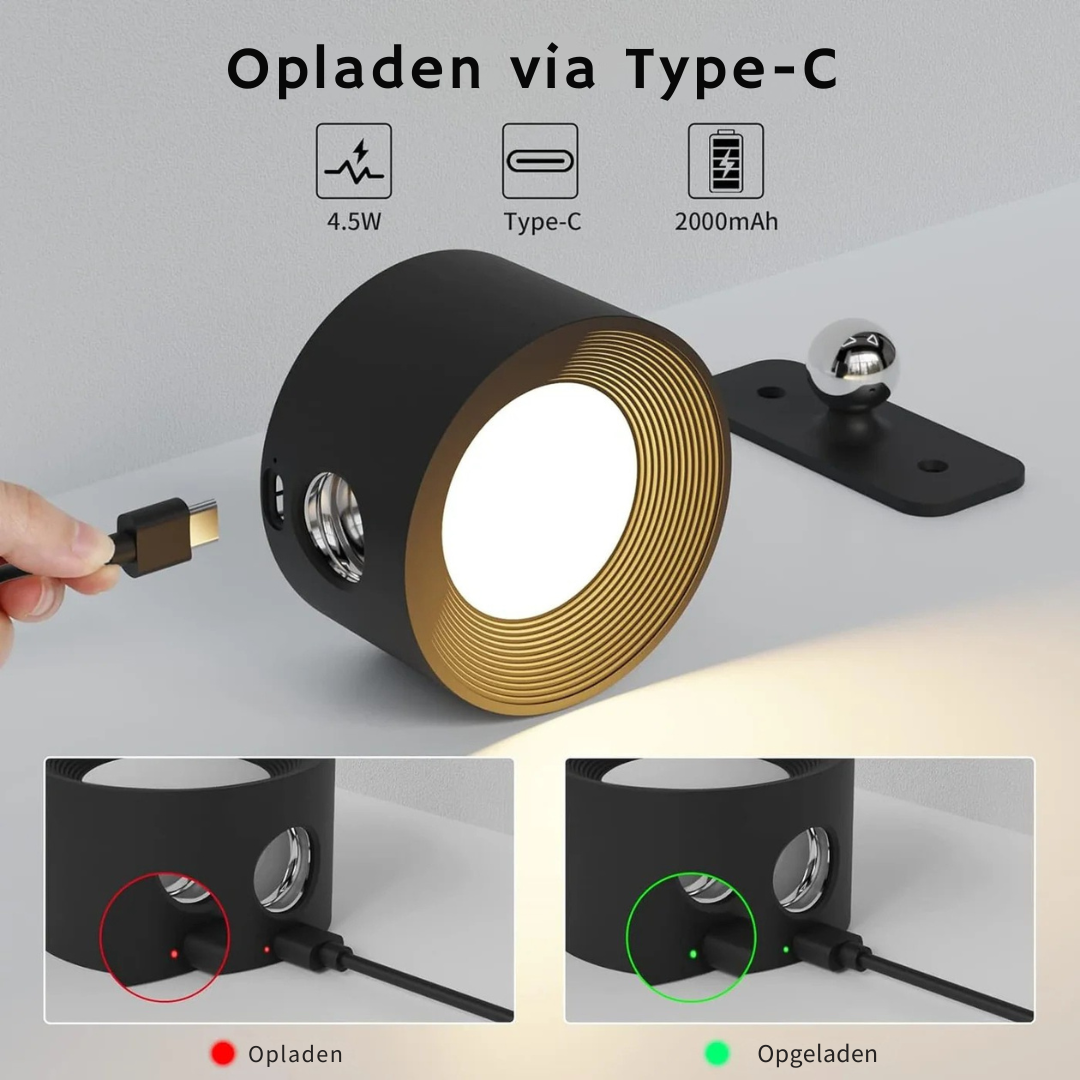 Draadloze 360° oplaadbare wandlamp