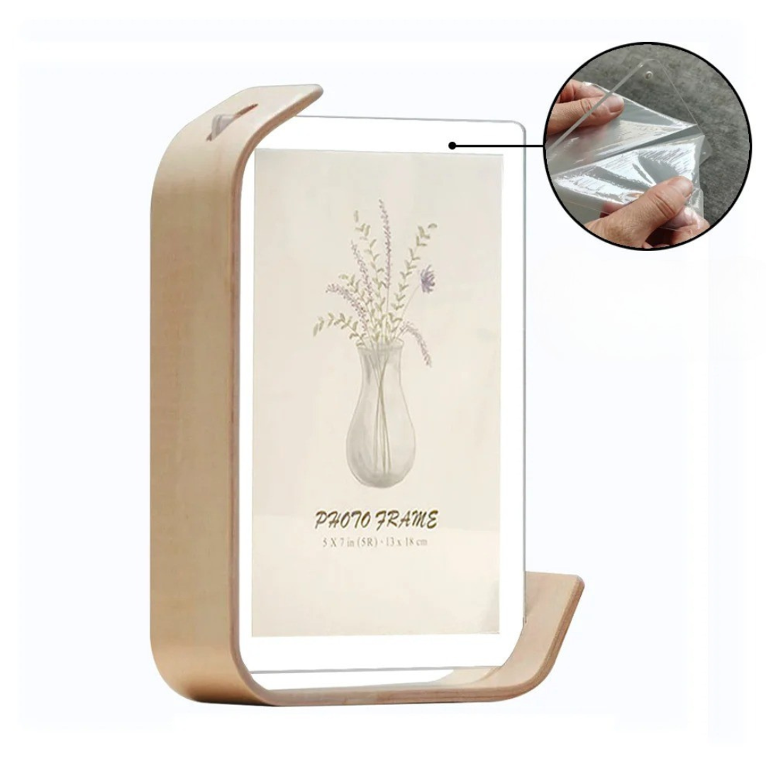 VistaWood – Dubbelzijdige Acryl Fotolijst met Houten Basis