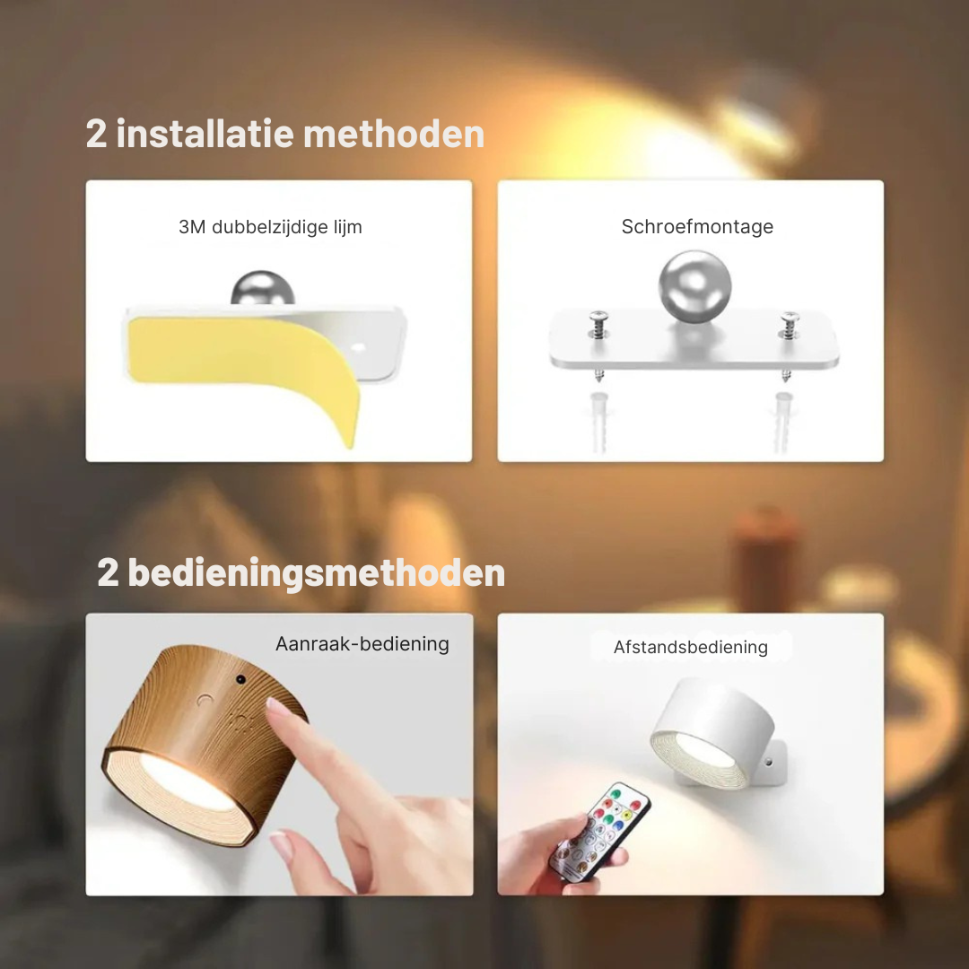 Draadloze 360° oplaadbare wandlamp
