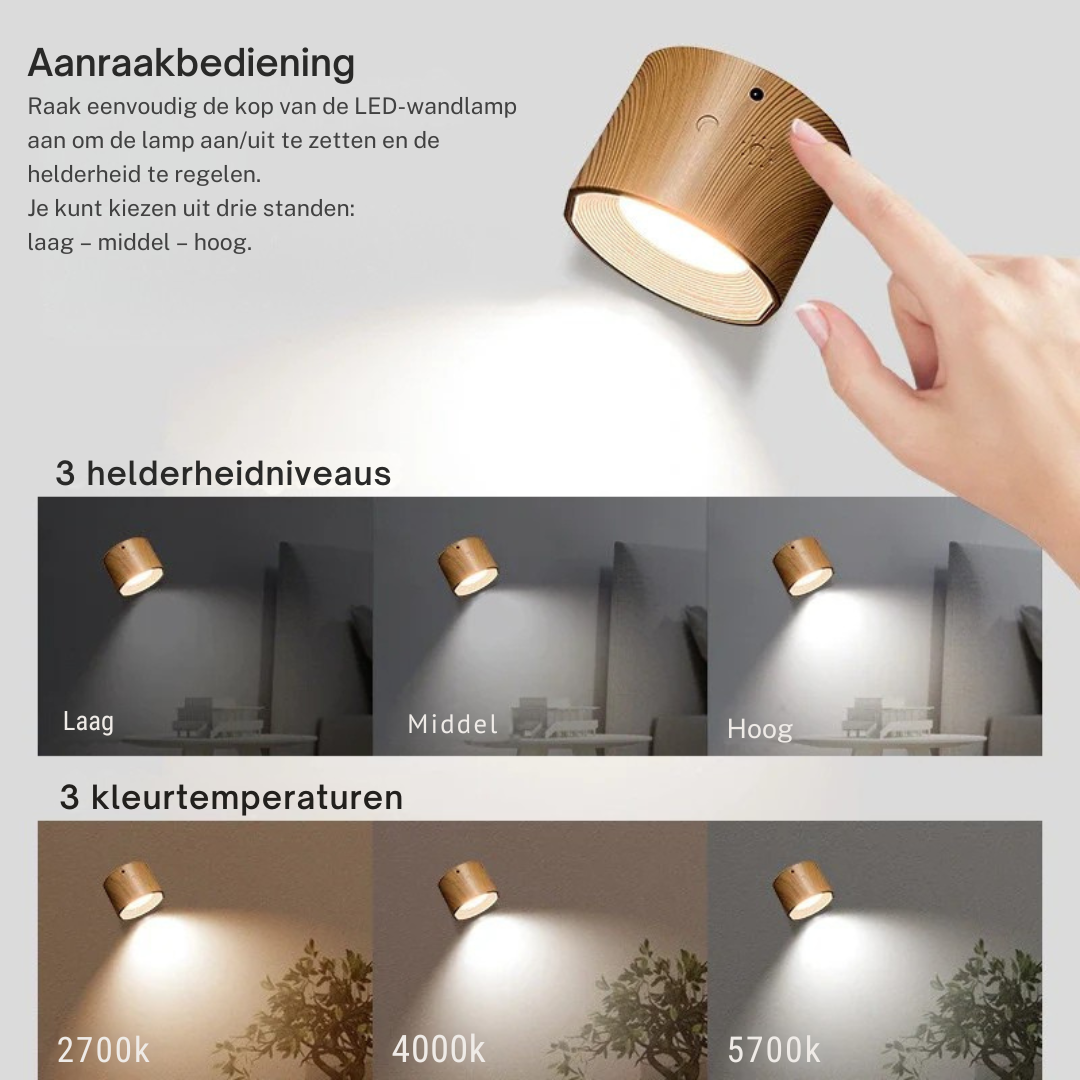 Draadloze 360° oplaadbare wandlamp