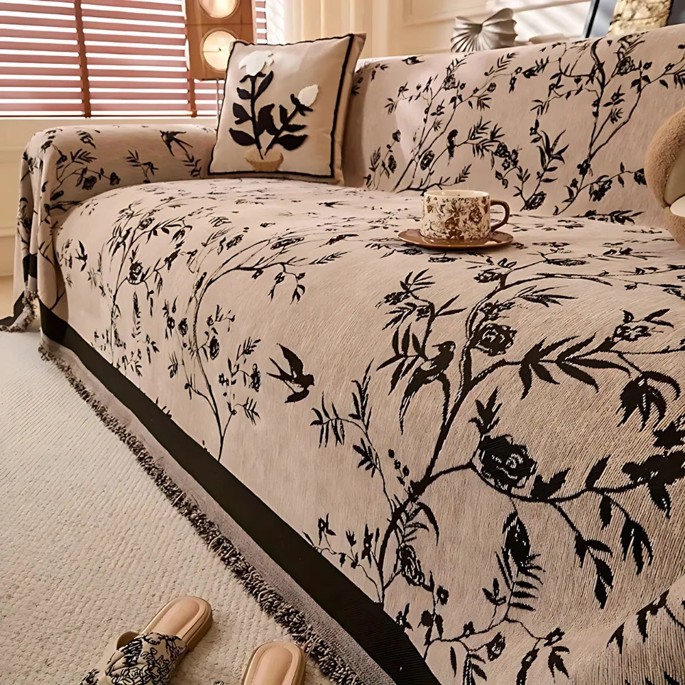 Chenille Bankhoes met Bloemmotief – Zacht & Antislip voor de Bank | Oase Wonen