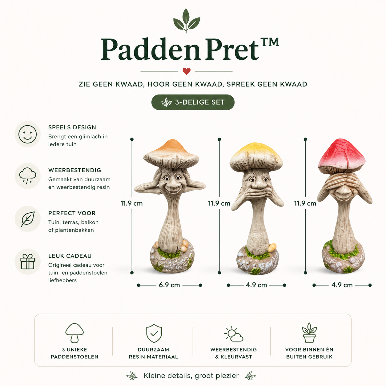 PaddenPret™ – Paddenstoelset (3 Stuks)