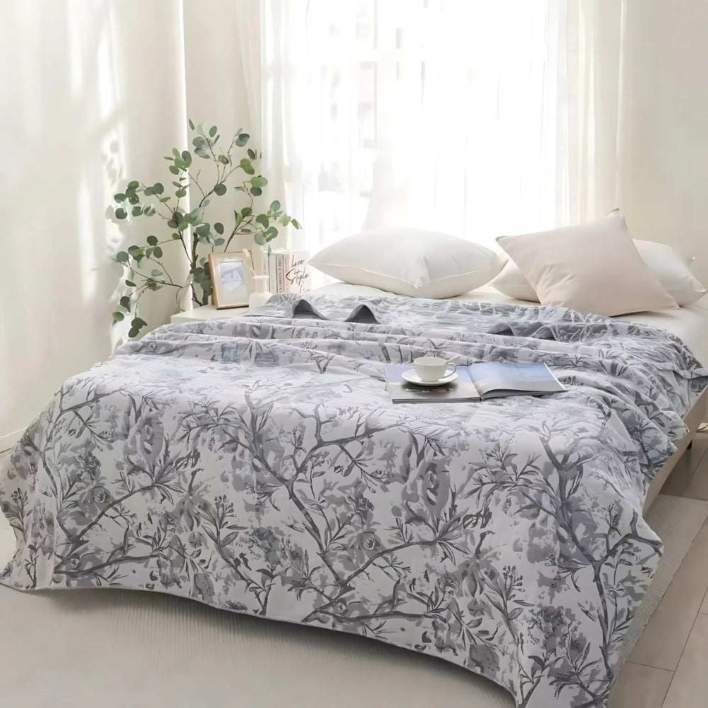 Katoenen Bloemen Deken All-Season – Licht en Ademend voor Bed of Bank | Oase Wonen