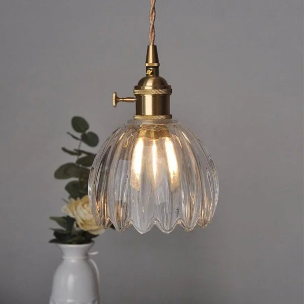 HanaGlow – Japanse Retro Glazen Hanglamp met Bloemendesign