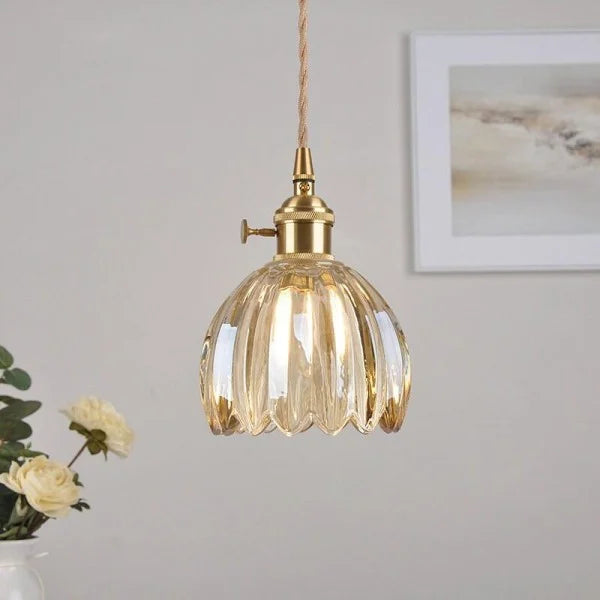 HanaGlow – Japanse Retro Glazen Hanglamp met Bloemendesign