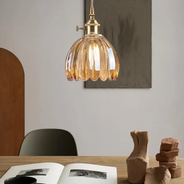 HanaGlow – Japanse Retro Glazen Hanglamp met Bloemendesign