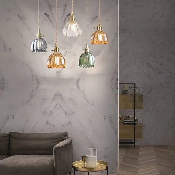 HanaGlow – Japanse Retro Glazen Hanglamp met Bloemendesign