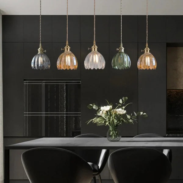 HanaGlow – Japanse Retro Glazen Hanglamp met Bloemendesign