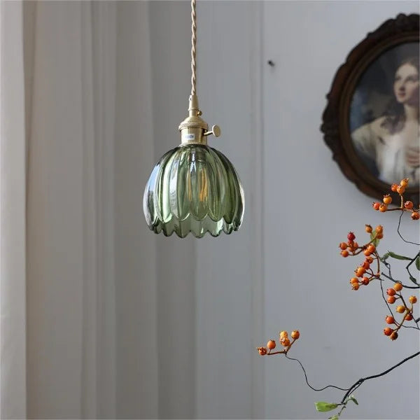 HanaGlow – Japanse Retro Glazen Hanglamp met Bloemendesign