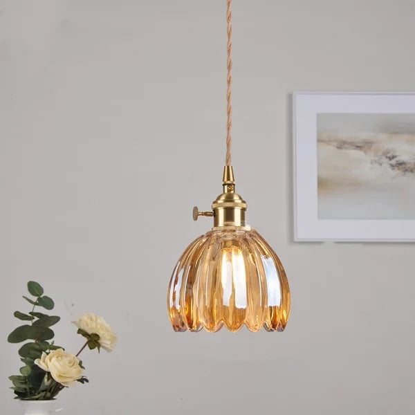 HanaGlow – Japanse Retro Glazen Hanglamp met Bloemendesign