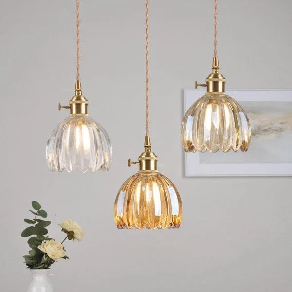 HanaGlow – Japanse Retro Glazen Hanglamp met Bloemendesign