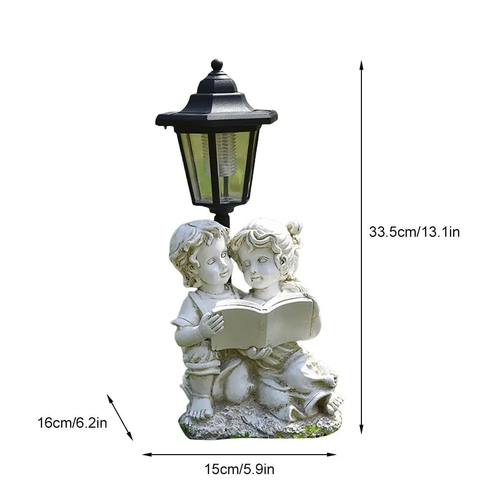 Zeshoekige Solar Tuinlamp – Decoratief Hars Beeldje met Licht