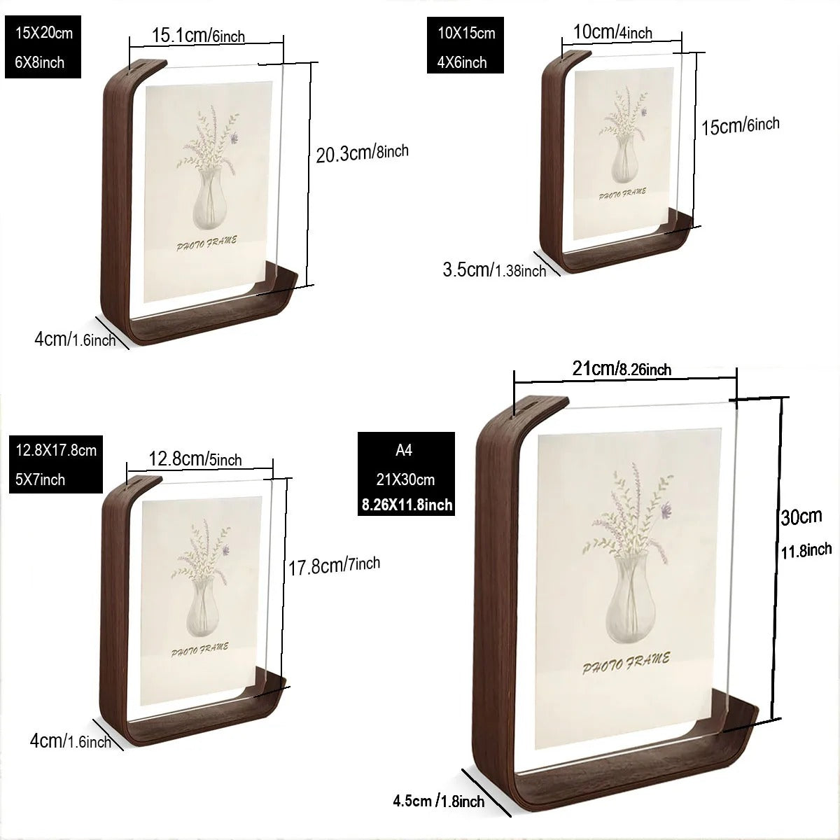 VistaWood – Dubbelzijdige Acryl Fotolijst met Houten Basis