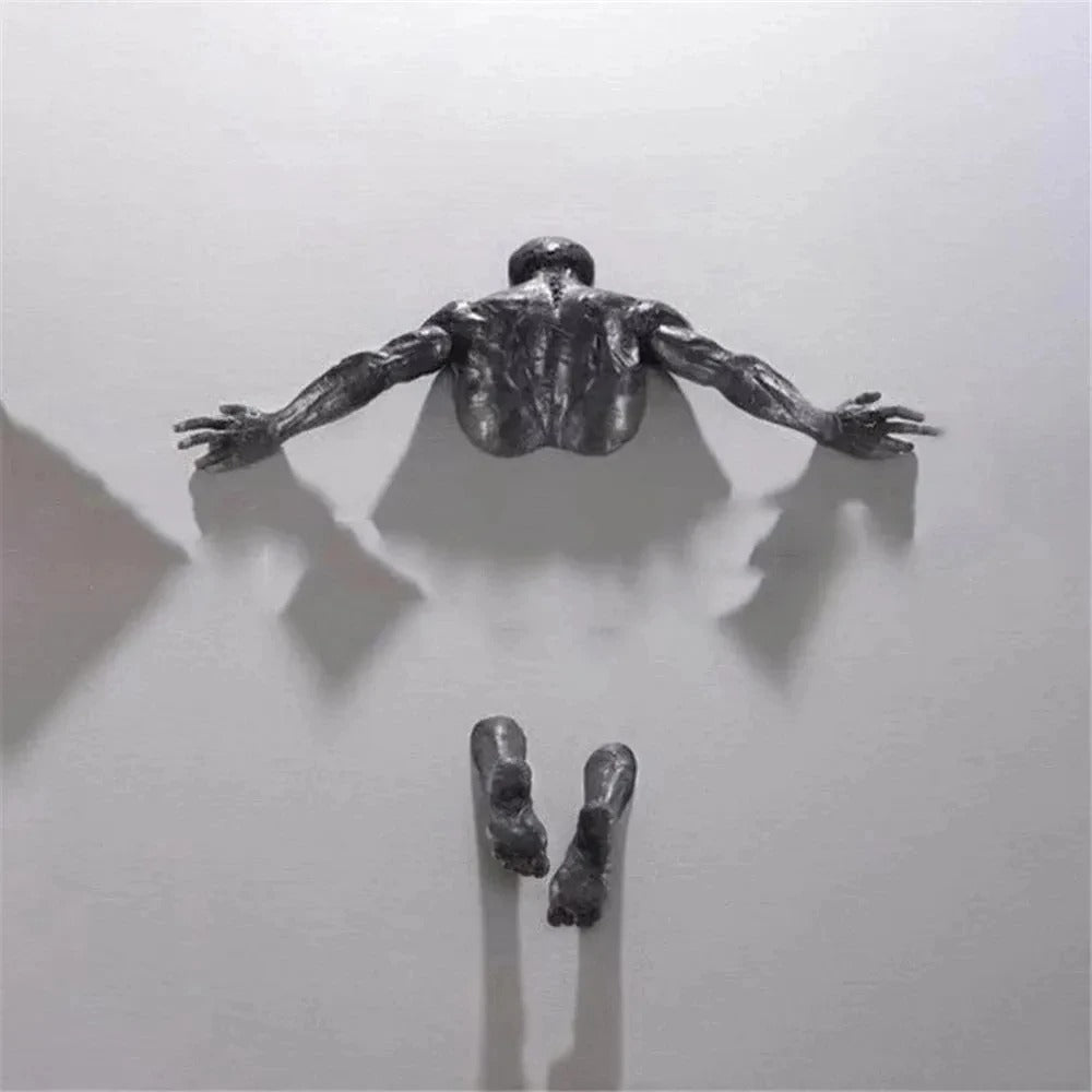 Wanddecoratie in Abstracte Klimfiguur – Imitatie Koper, 3D Karakterbeeld in Hars