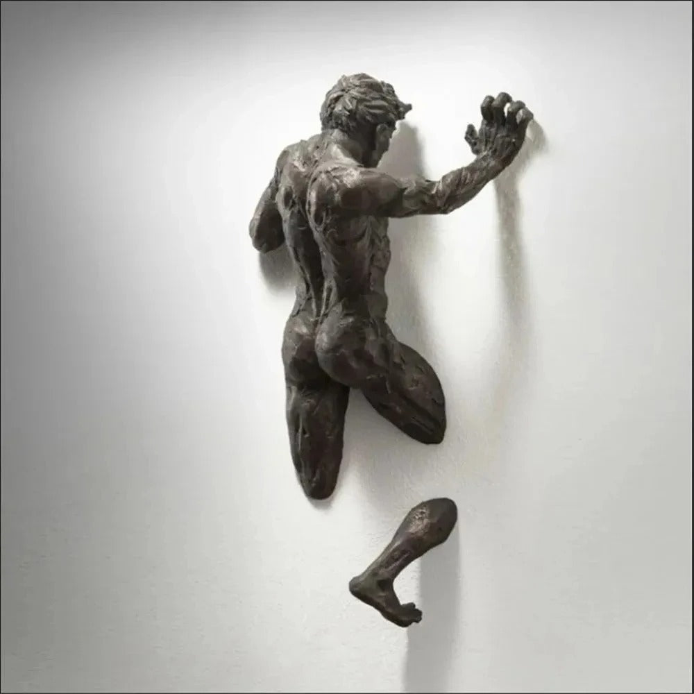 Wanddecoratie in Abstracte Klimfiguur – Imitatie Koper, 3D Karakterbeeld in Hars