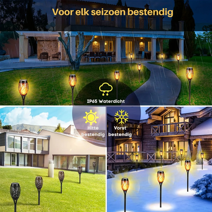 Solar LED buitenverlichting met flikkerende vlam, waterdicht, eenvoudig te installeren, oplaadbaar via zonne-energie, ideaal voor sfeervolle tuinen