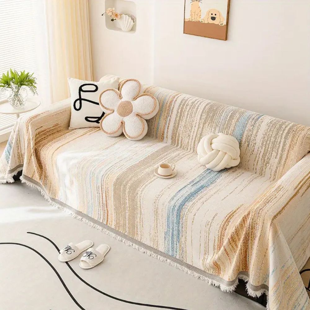 Chenille Bankhoes Gestreept – Zachte Hoes voor Fauteuil & Bank | Oase Wonen