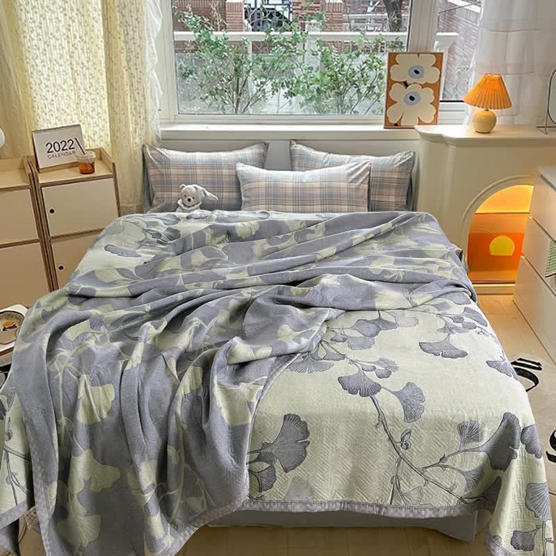 Serena Ginkgo Katoenen Mousseline Quilt | Oase Wonen