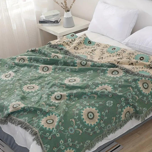 Retro Mandala Keerbare Deken – 100% Katoen voor Bank en Bed | Oase Wonen