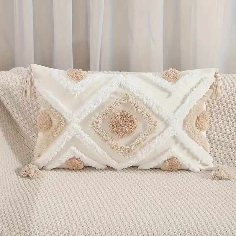Bohemian Kussenhoes met Kwastjes – Katoen met Geometrisch Patroon | Oase Wonen