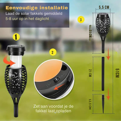 Solar LED buitenverlichting met flikkerende vlam, waterdicht, eenvoudig te installeren, oplaadbaar via zonne-energie, ideaal voor sfeervolle tuinen