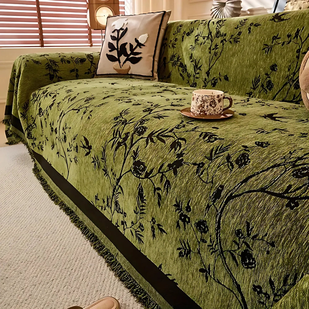 Chenille Bankhoes met Bloemmotief – Zacht & Antislip voor de Bank | Oase Wonen