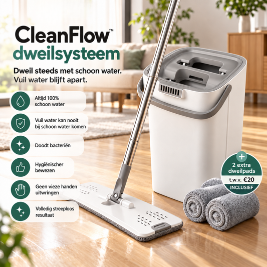 Oase Wonen CleanFlow™ Dweilsysteem - Dweil met schoon water. Vuil water blijft apart