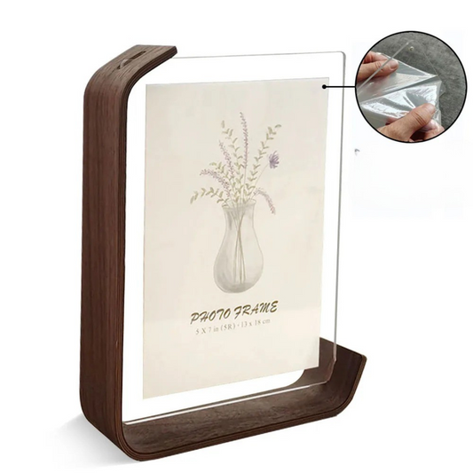 VistaWood – Dubbelzijdige Acryl Fotolijst met Houten Basis