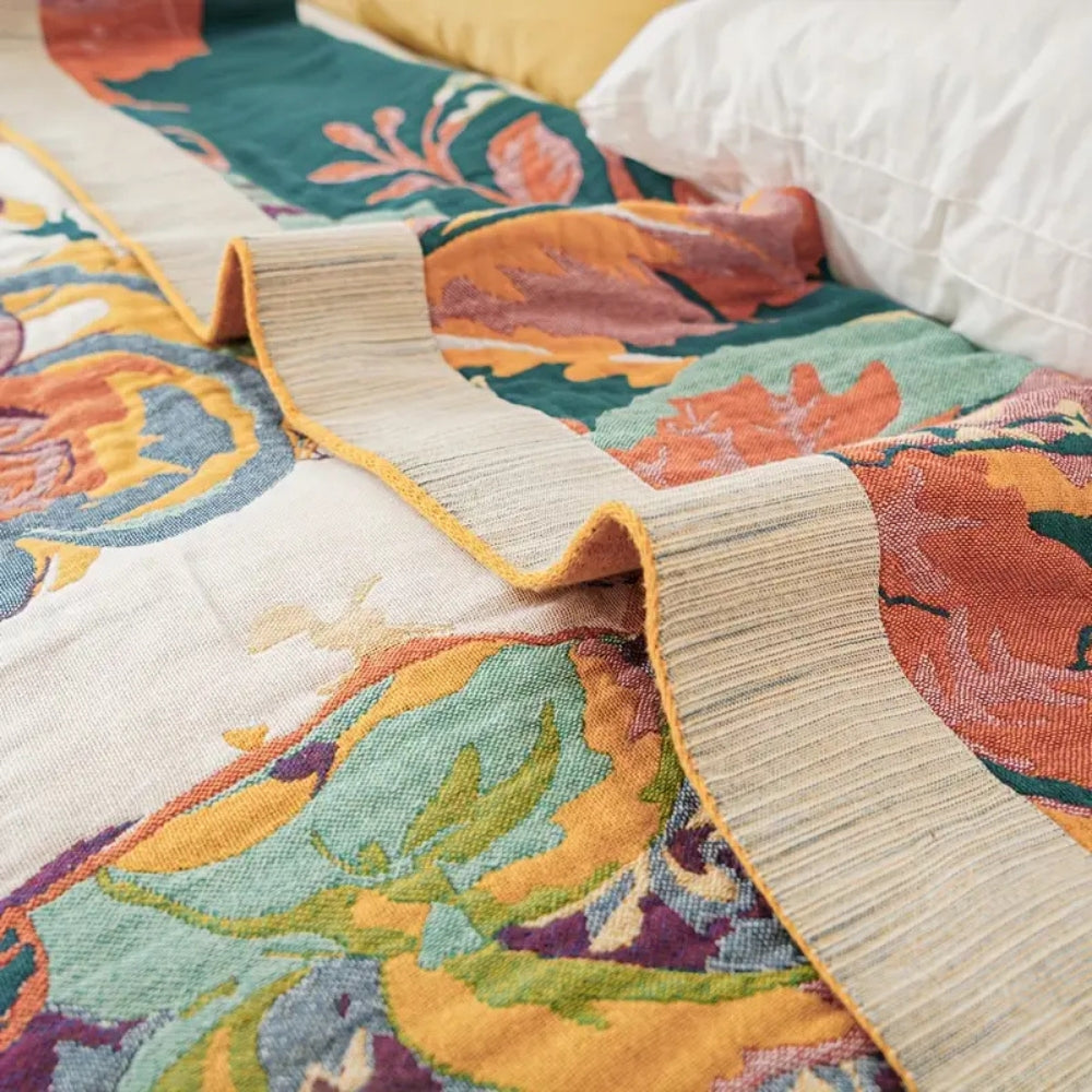 Floral Bloom Katoenen Deken – Jacquard Geweven voor Woonkamer | Oase Wonen