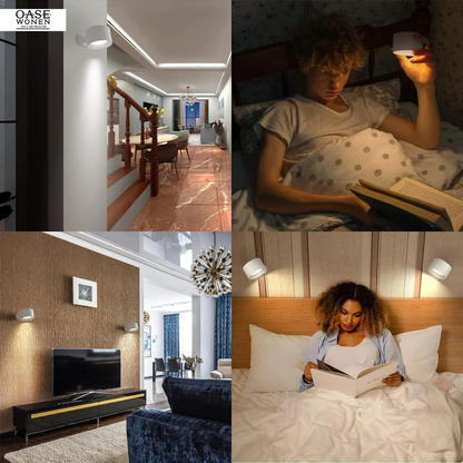 Draadloze 360° wandlamp, eenvoudig te bevestigen zonder boren, met instelbare lichtkleuren en touch- of afstandsbediening