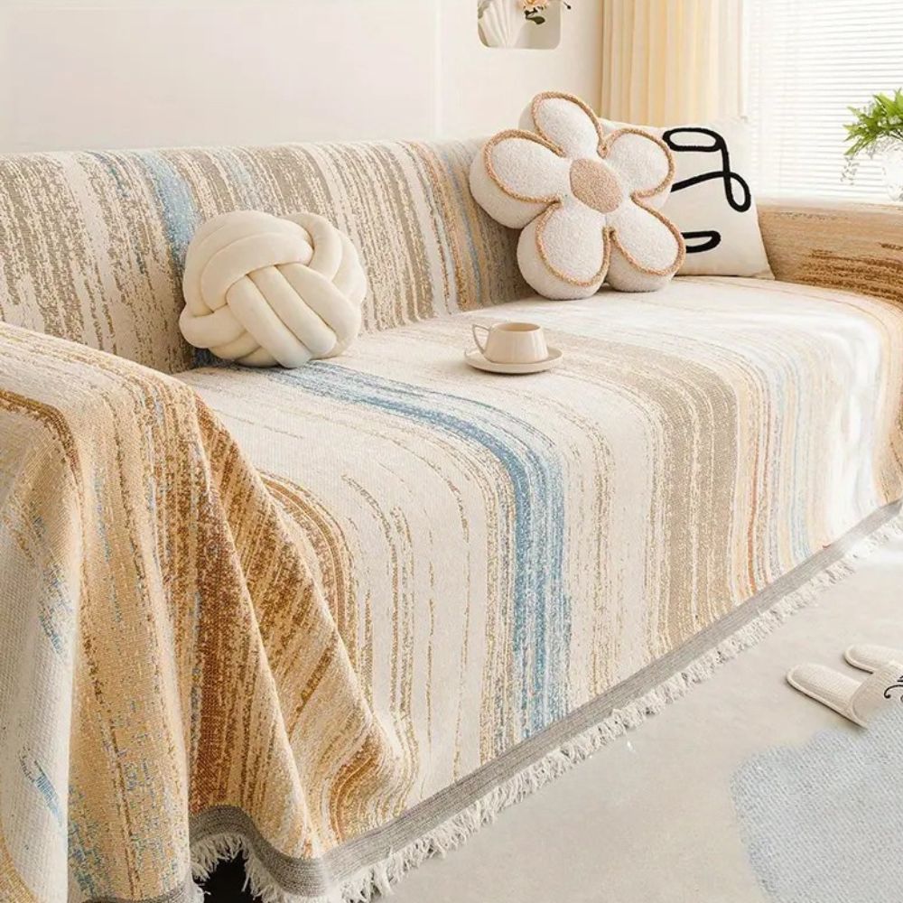 Chenille Bankhoes Gestreept – Zachte Hoes voor Fauteuil & Bank | Oase Wonen