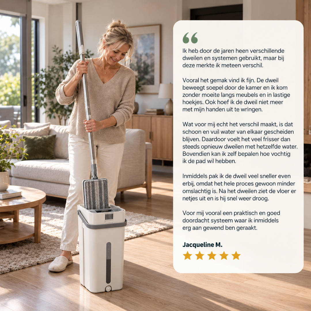 Oase Wonen CleanFlow™ Dweilsysteem - Dweil met schoon water. Vuil water blijft apart