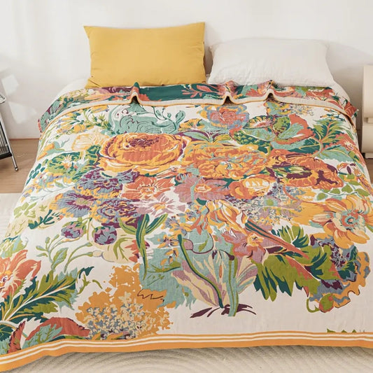Floral Bloom Katoenen Deken – Jacquard Geweven voor Woonkamer | Oase Wonen