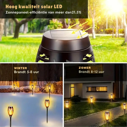 Solar LED buitenverlichting met flikkerende vlam, waterdicht, eenvoudig te installeren, oplaadbaar via zonne-energie, ideaal voor sfeervolle tuinen
