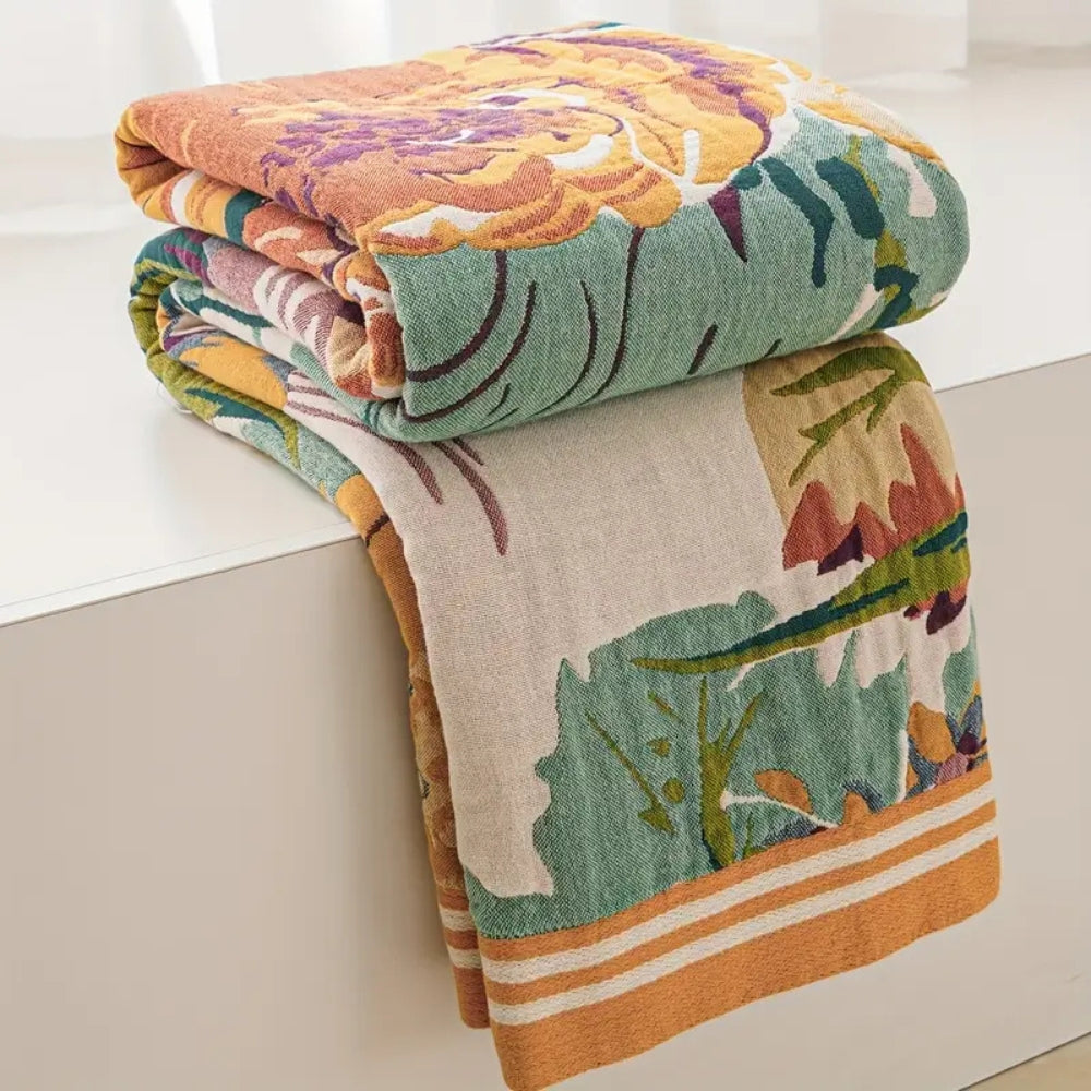 Floral Bloom Katoenen Deken – Jacquard Geweven voor Woonkamer | Oase Wonen