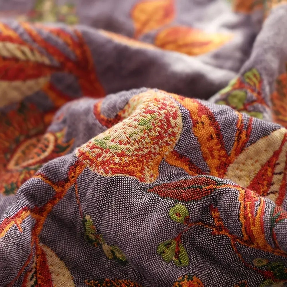 Botanische Katoenen Plaid met Franjes – Lichtgewicht & Omkeerbaar | Oase Wonen