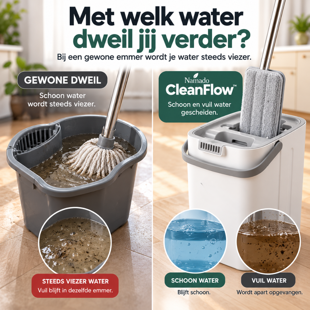 Oase Wonen CleanFlow™ Dweilsysteem - Dweil met schoon water. Vuil water blijft apart