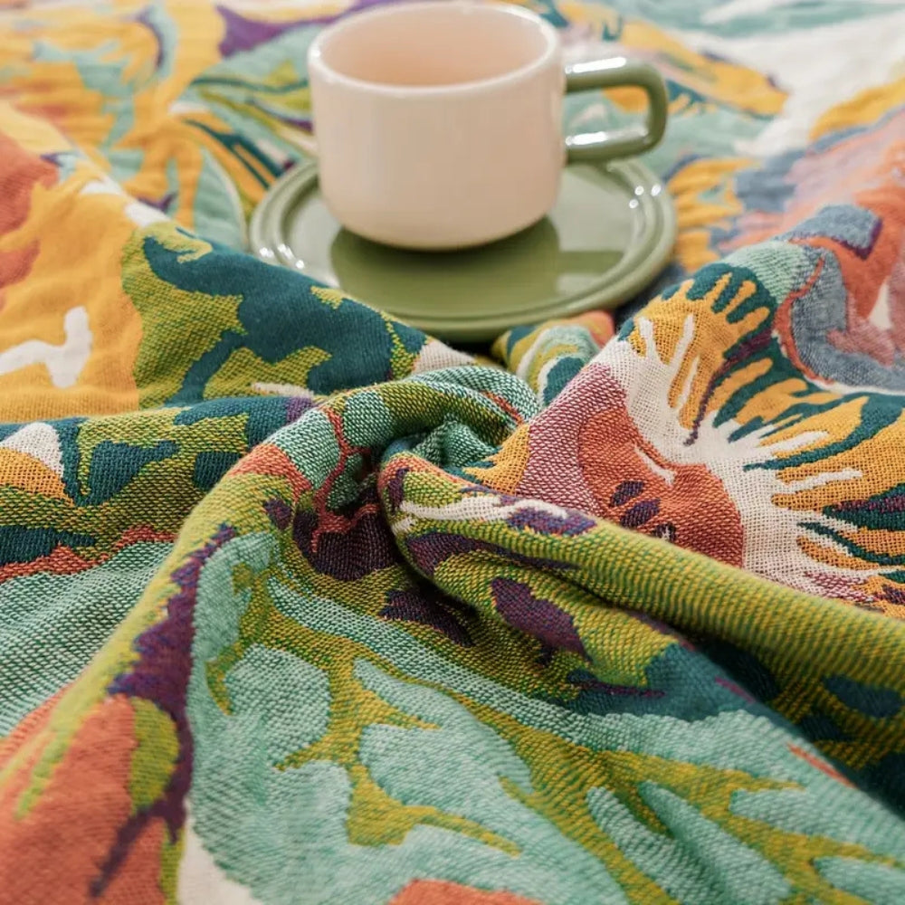 Floral Bloom Katoenen Deken – Jacquard Geweven voor Woonkamer | Oase Wonen