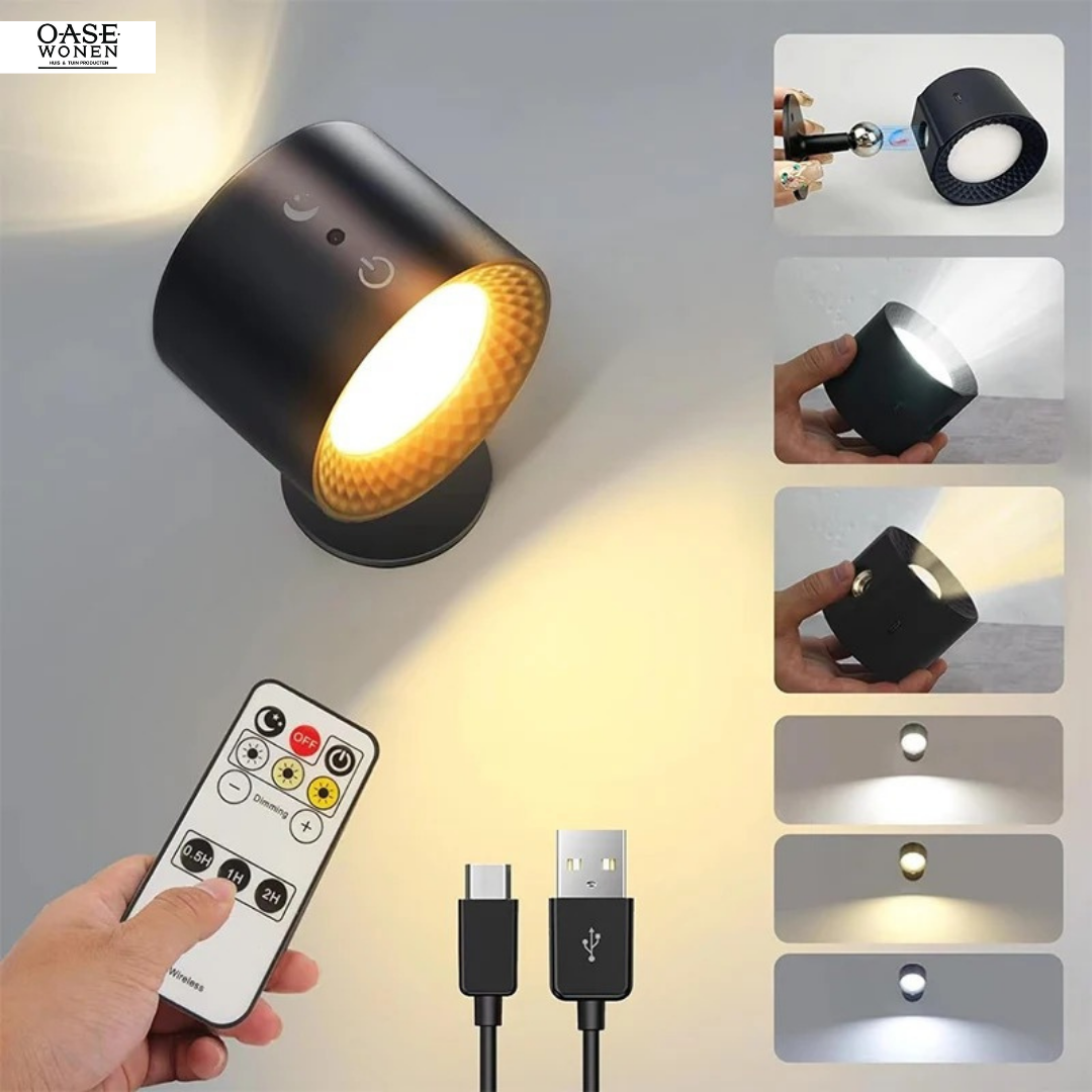 Draadloze 360° wandlamp, eenvoudig te bevestigen zonder boren, met instelbare lichtkleuren en touch- of afstandsbediening