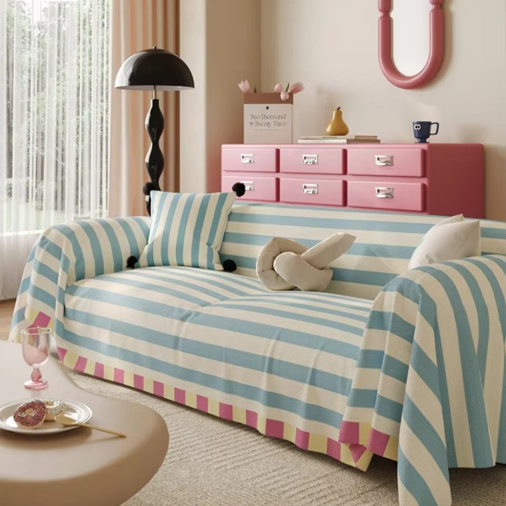Pastel Gestreepte Bankhoes – Zachte Microvezel voor je Bank | Oase Wonen