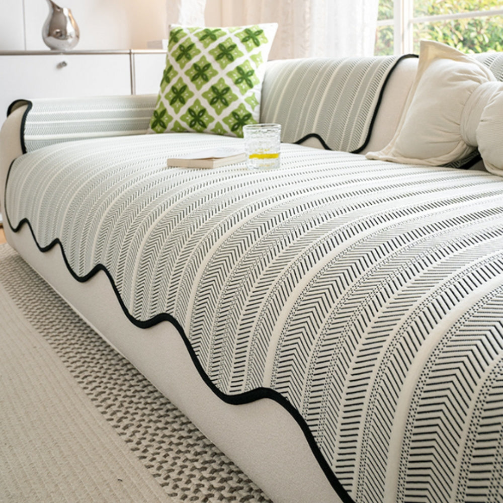 Herringbone Bankhoes met Scallop Rand – Zachte Microvezel | Oase Wonen
