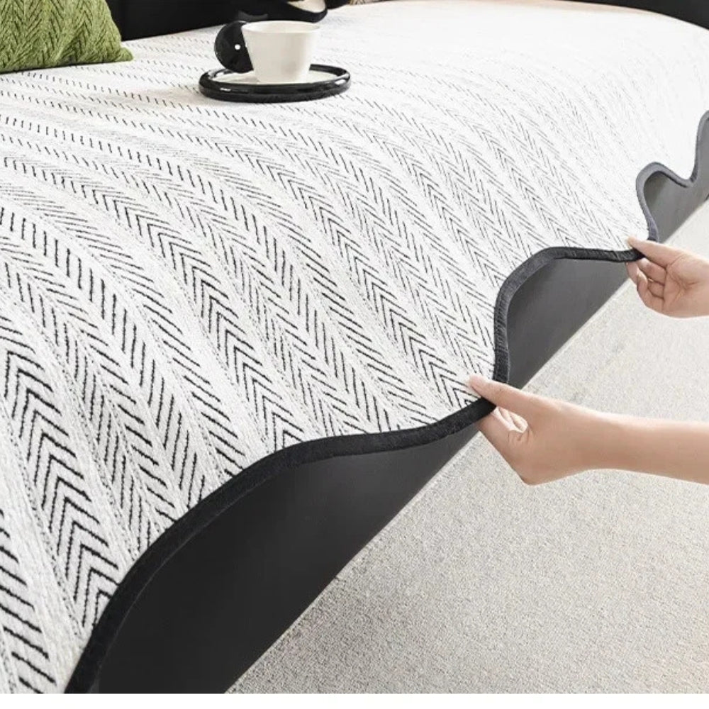 Herringbone Bankhoes met Scallop Rand – Zachte Microvezel | Oase Wonen