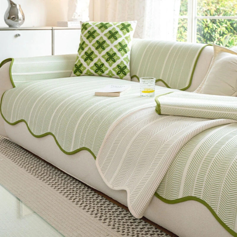 Herringbone Bankhoes met Scallop Rand – Zachte Microvezel | Oase Wonen