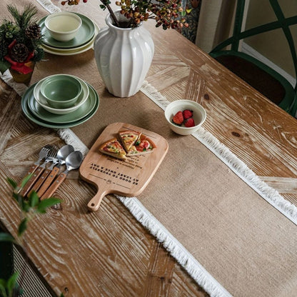 Boho Jute Tafelloper met Kanten Rand – Naturel voor Eettafel | Oase Wonen