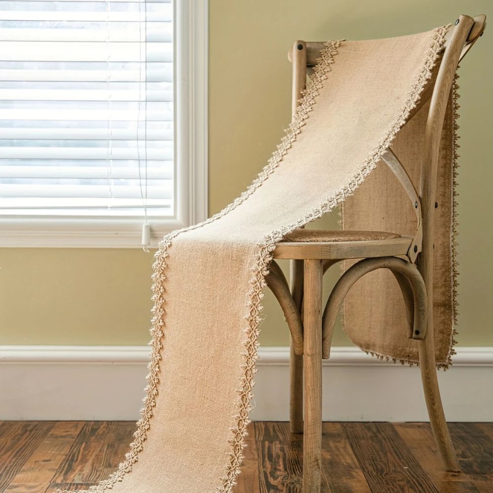 Boho Jute Tafelloper met Kanten Rand – Naturel voor Eettafel | Oase Wonen