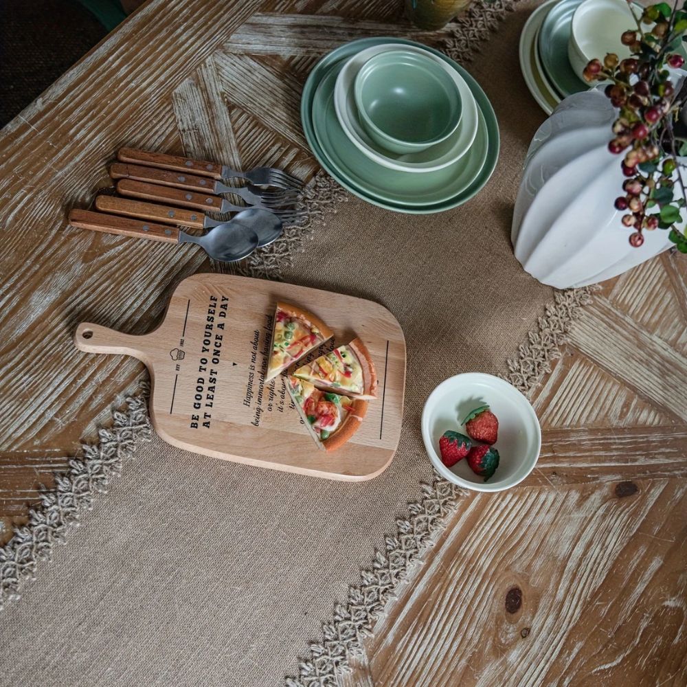 Boho Jute Tafelloper met Kanten Rand – Naturel voor Eettafel | Oase Wonen