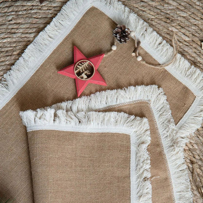 Boho Jute Tafelloper met Kanten Rand – Naturel voor Eettafel | Oase Wonen