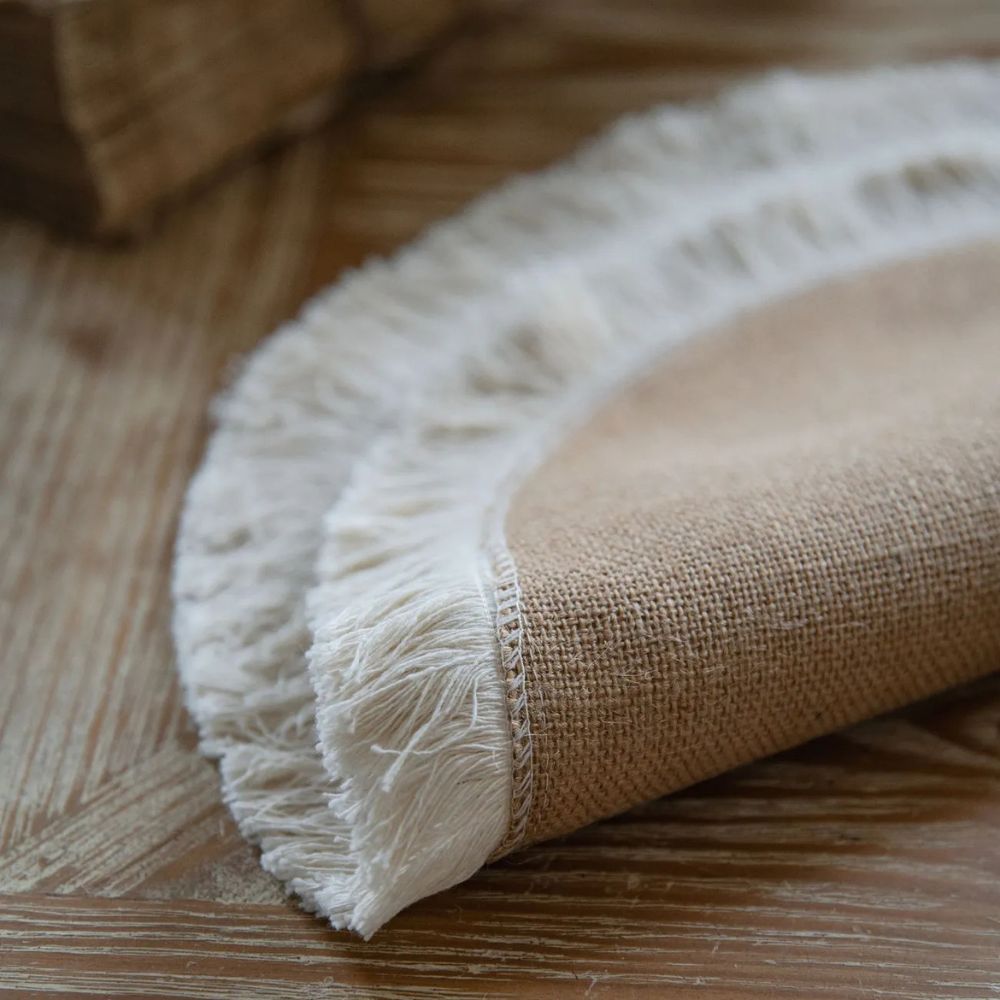 Boho Jute Tafelloper met Kanten Rand – Naturel voor Eettafel | Oase Wonen