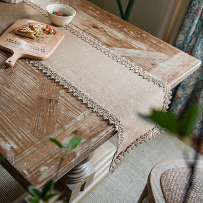 Boho Jute Tafelloper met Kanten Rand – Naturel voor Eettafel | Oase Wonen