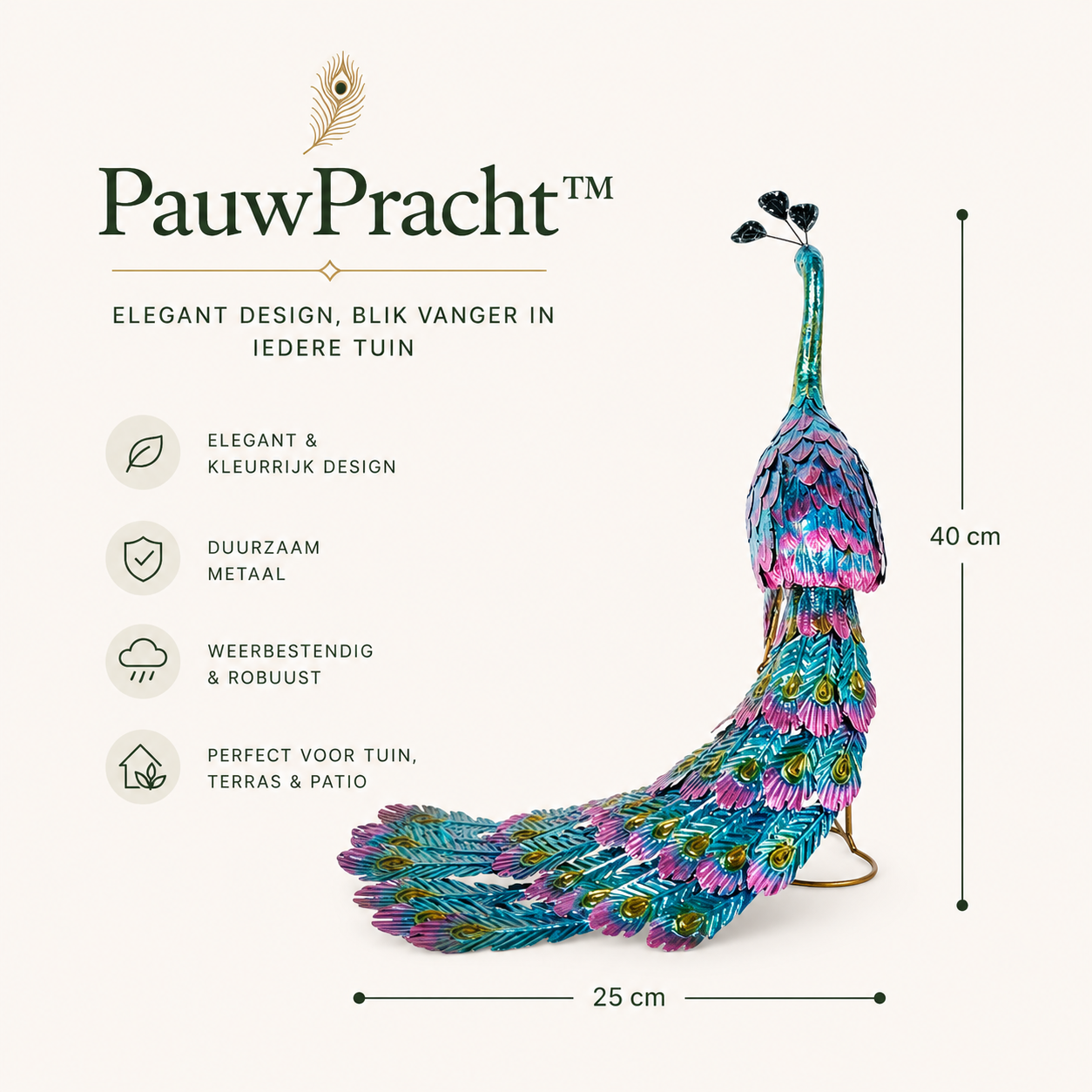 PauwPracht™ – Metalen Tuinpauw